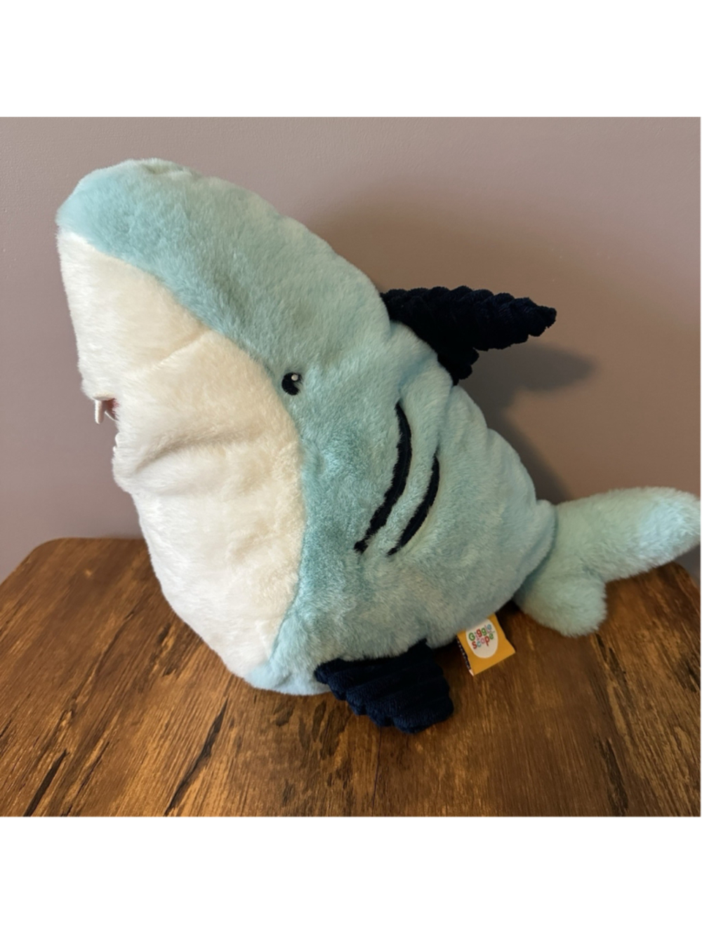 Gigglescape Target Shark Plushie Blue White Corduroy Fins Pocket Mouth Toy 10"